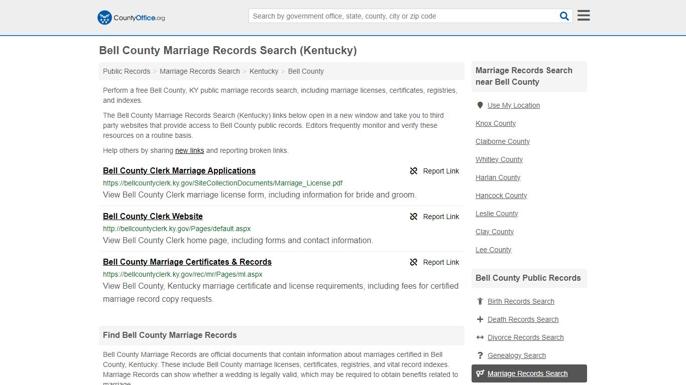 Bell County Marriage Records Search (Kentucky) - County Office